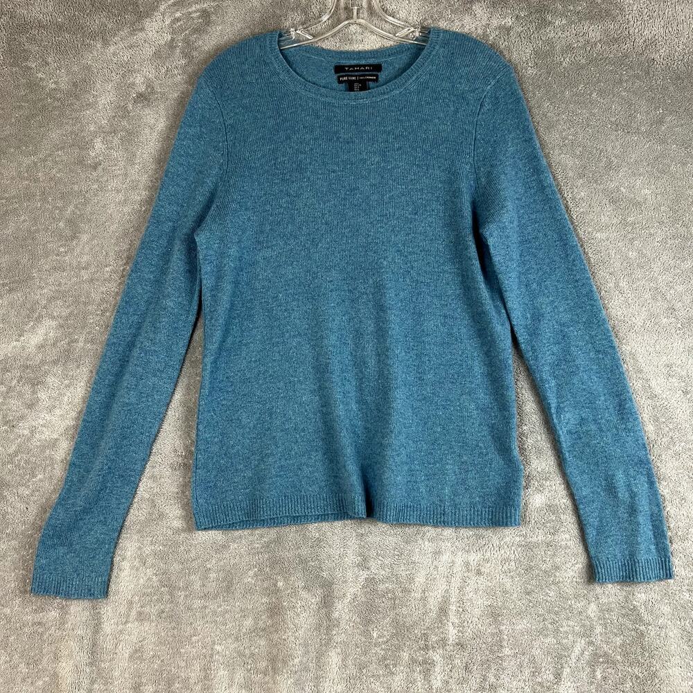 Tahari Sweater‎ Womens L 100% Cashmere Dark Turquoise Luxe Minimalist